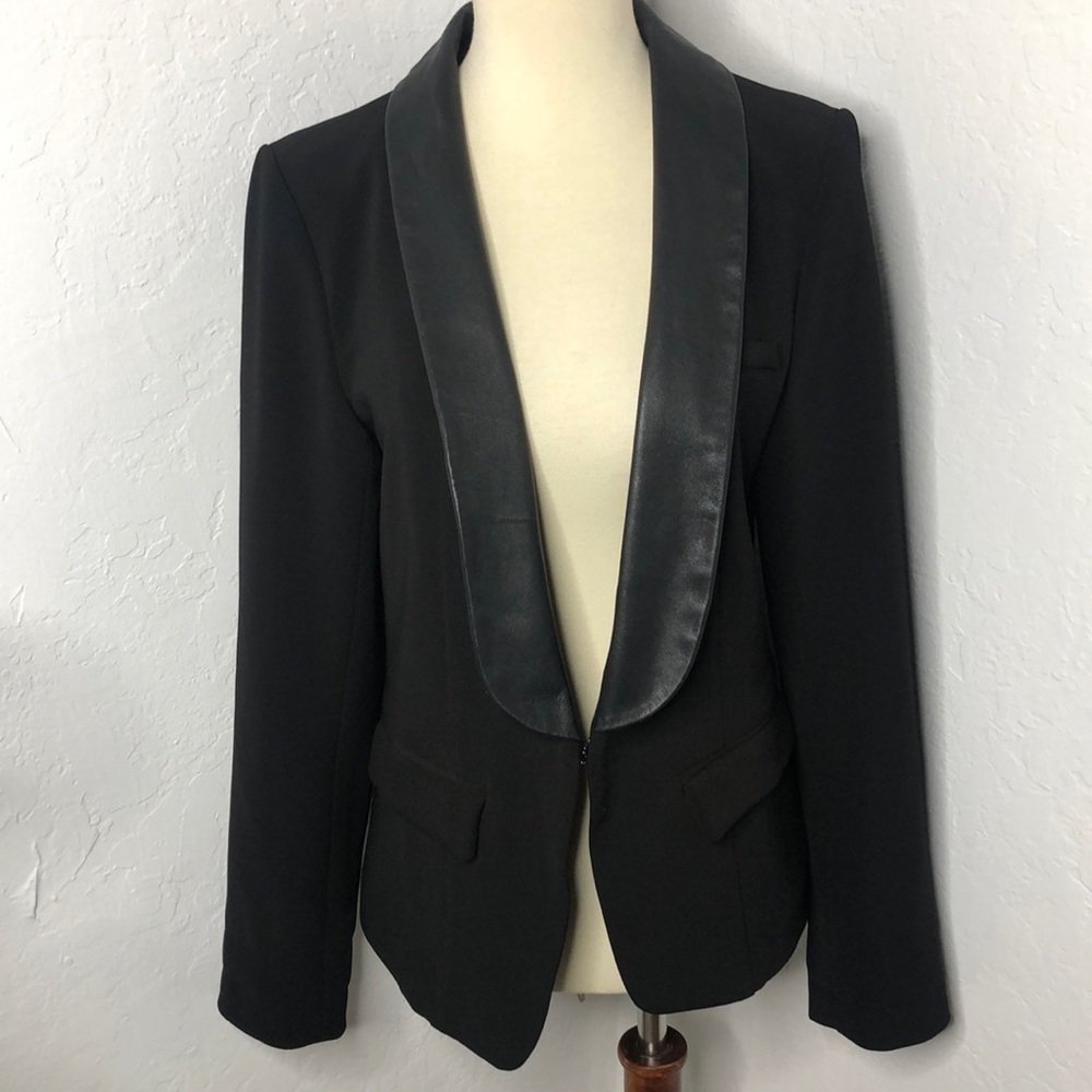 Line & Dot Black Blazer with Leather Lapel Size M